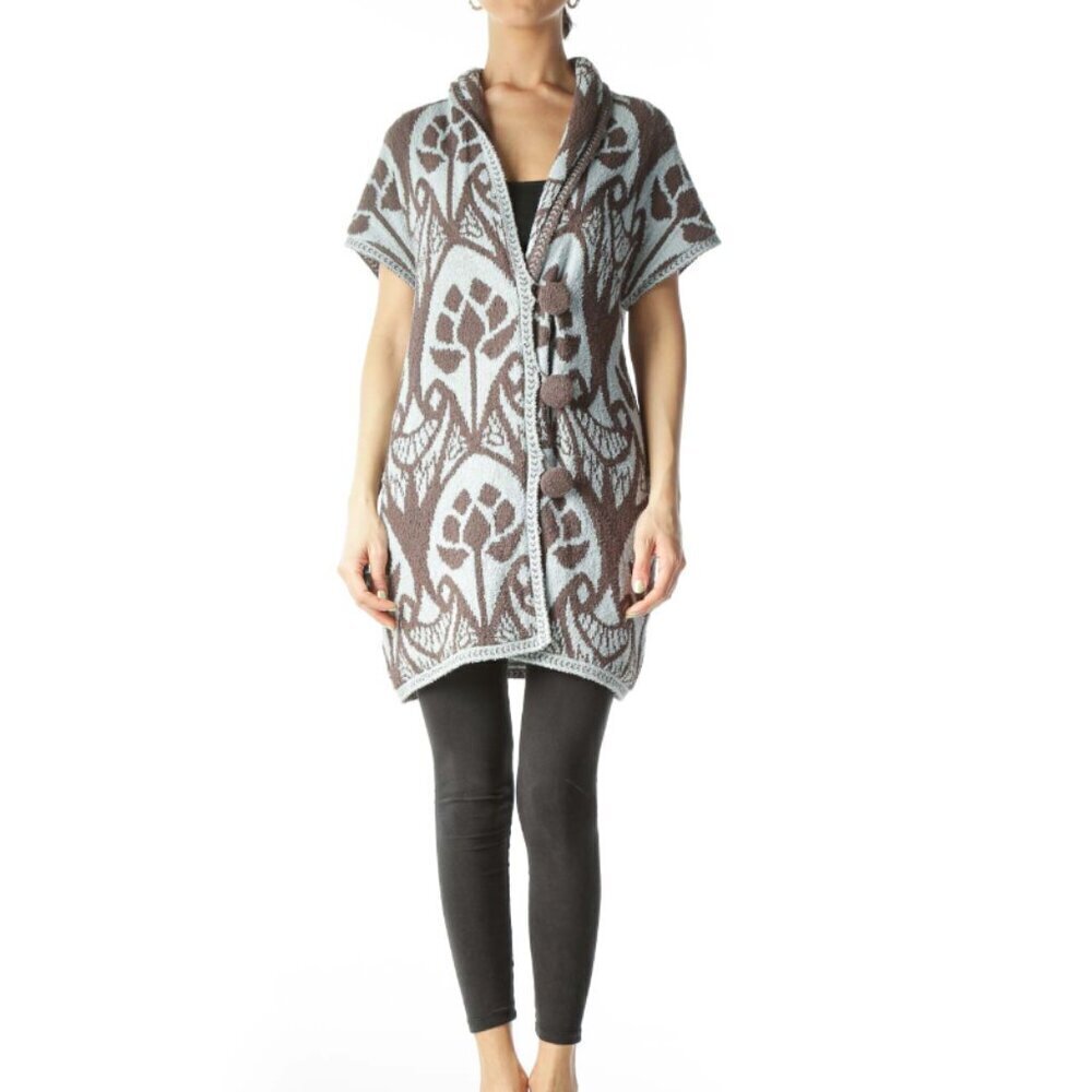 Anthropologie MOTH Brown & Blue Chunky knit floral oversized cardigan sweater.